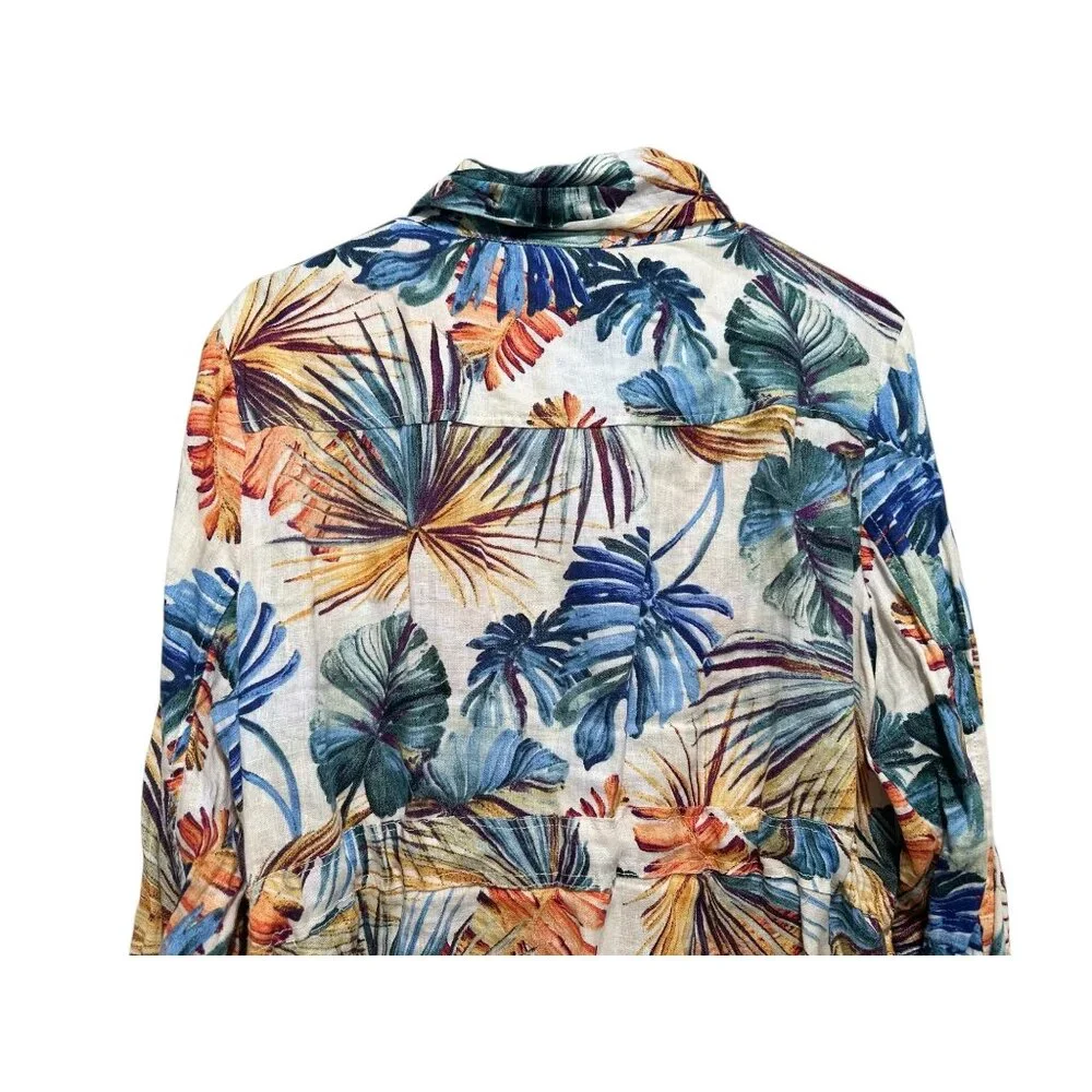 Chicos Tropical Palm Linen Jacket Tunic Women 16-18 XL Multicolor Utility Resort - Picture 11 of 16